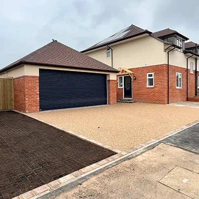 house with blue garage door