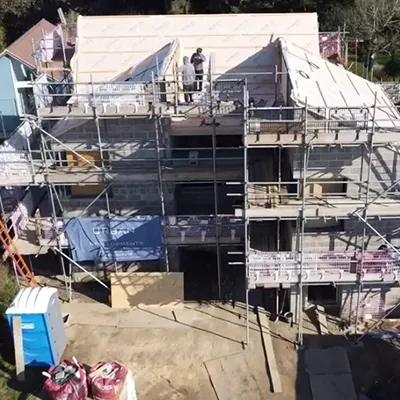 scaffolding around large house
