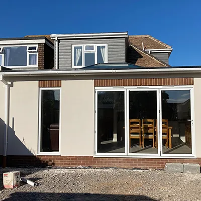 cream house with long windows